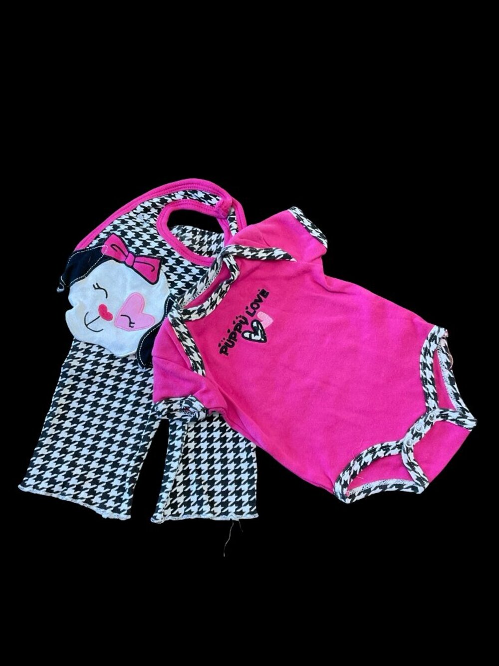 👣 5/$25 - Three Piece Pink/Black/White Houndstooth "Puppy Love" Outfit